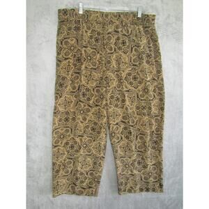 Daniel‎ Field 100% Silk Pants L 14/16 Beige Black Baroque Print Cropped VTG 90s